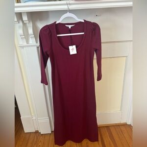 Hatch Maternity Long Sleeve Burgundy Dress